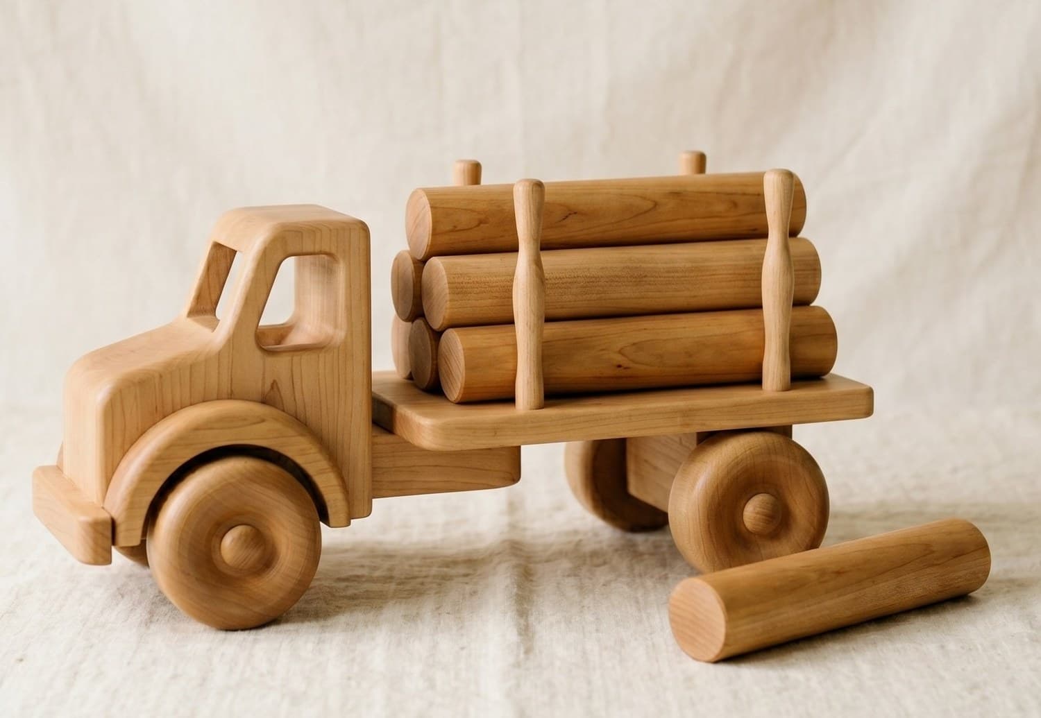 Sprigby handcrafted wooden log truck toy in solid maple